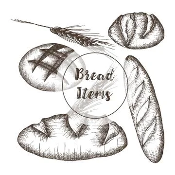 Bakery with hand drawn items. Sketched vector objects Stock Illustration