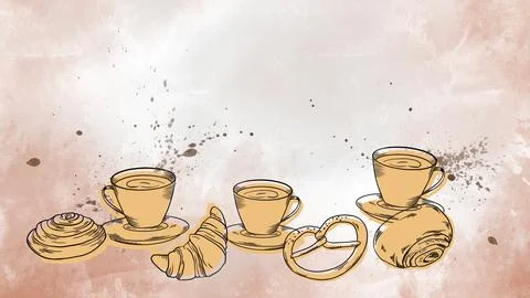 Bakery handpainted illustrations set animation banner black and white beige Stock Illustration
