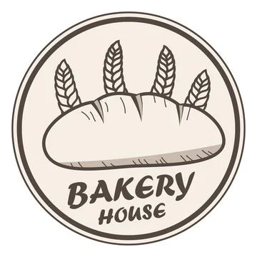 Bakery house with bread and wheat in circle - logo design Stock Illustration