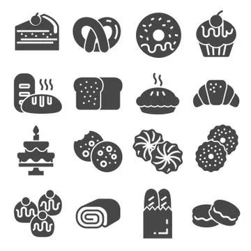 Bakery icon set - gray icon collection. Vector illustration Illustrazione stock