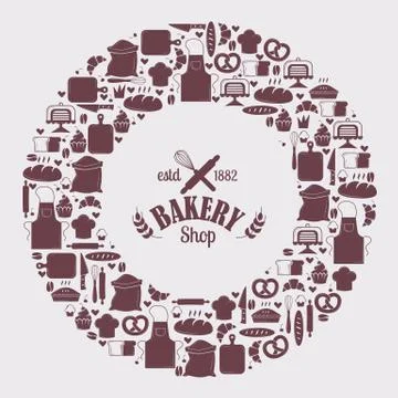 Bakery icons in round frame composition, vector illustration. Isolated Illustrazione stock