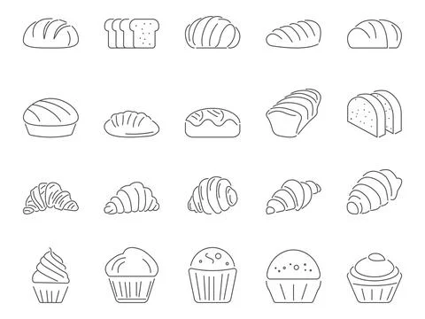 Bakery Icons Set. Editable Stroke. Simple Icons Vector Collection Stock Illustration