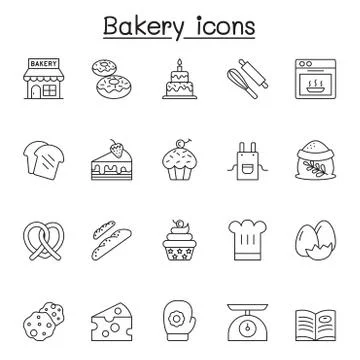 Bakery icons set in thin line style Illustrazione stock