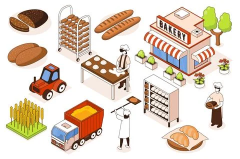 Bakery Isometric Elements Stock Illustration