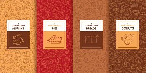 Bakery labels. Bakery pattern. Coffee bread, cookie logo, pastry food cake label Illustrazione stock