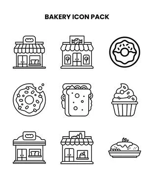 Bakery Line Bundle Icons Pack Ilustración de archivo