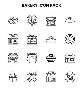 Bakery Line Collection Icons Pack Illustrazione stock