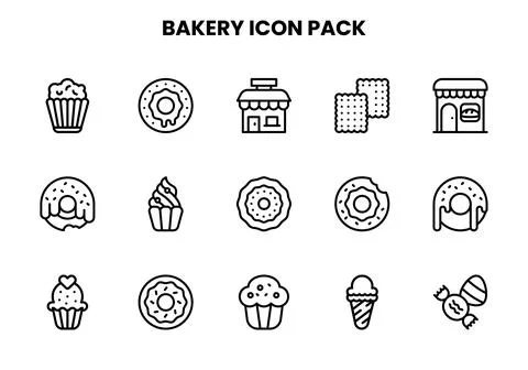 Bakery Line Vector Icons Pack Stock Illustration