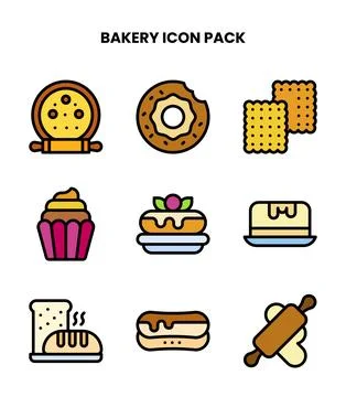 Bakery Lineal Color Bundle Icons Pack Stock Illustration
