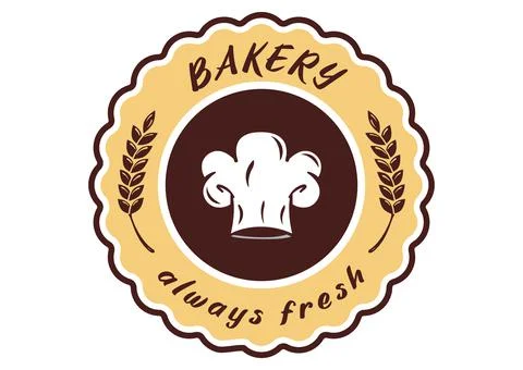 Bakery logo. Baker hat, wheat spice, flat logo Stock Illustration