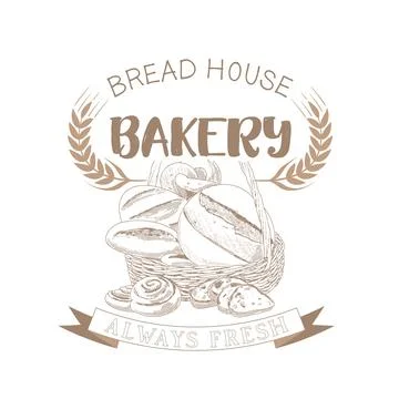 Bakery logo, bread in a basket Illustrazione stock