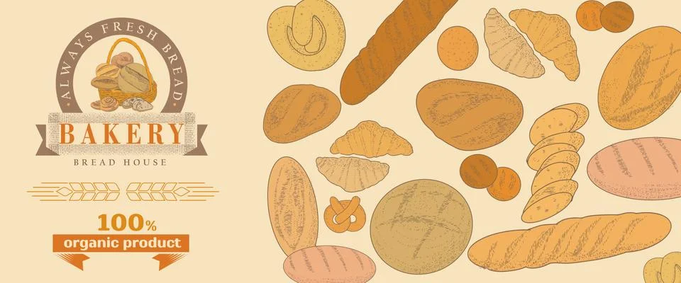 Bakery logo, bread in a basket Illustrazione stock