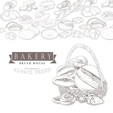 Bakery logo, bread in a basket Illustrazione stock