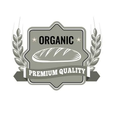 Bakery logo with fresh bread, wheat, ribbon and stars. Sketch line art style Stock Illustration