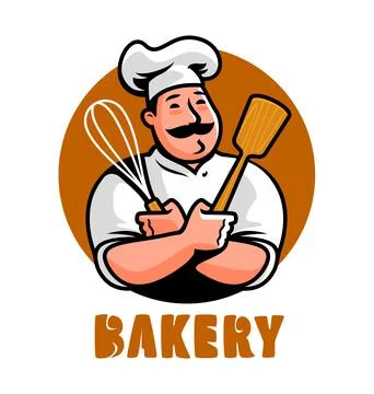 Bakery logo. Funny chef baker cartoon character. Emblem vector illustration Illustrazione stock