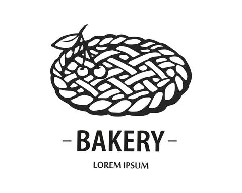 Bakery logo. Hand drawn vector illustration of pie. Cake emblem Stock Illustration