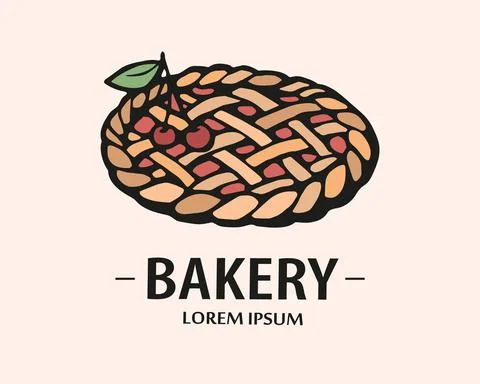 Bakery logo. Hand drawn vector illustration of pie. Cake emblem Stock Illustration