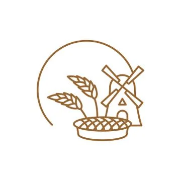 Bakery logo linear style. Store bread emblem. bakehouse sign. Mill and whea.. Stock Illustration