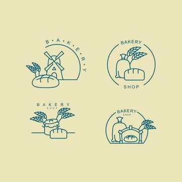 Bakery logo set. Modern linear style emblem for pastry shop. Bread and buns.  Stock Illustration