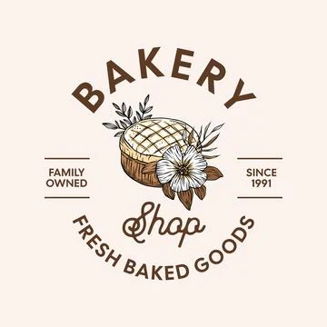 Bakery logo in vintage vector style with illustration of homemade bread with Stock Illustration