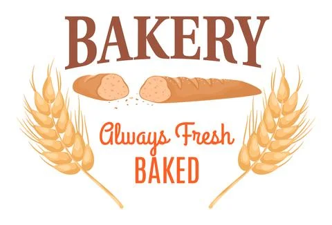 Bakery logo wheat ears fresh bread. Always fresh baked sign bakery shop. Homely Stock Illustration
