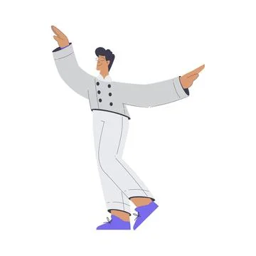 Bakery with Man Baker Character in Uniform Enjoy Dance Movement Vector Stock Illustration