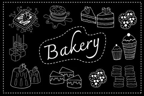 Bakery menu black  board doodle Ilustração Stock