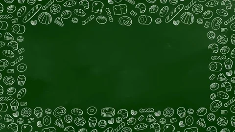 Bakery moving frame pattern background cartoon hand chalk drawing outline Stock Footage 94012067