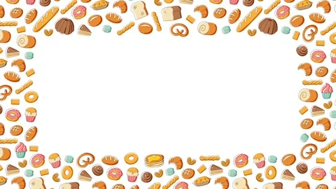 Bakery moving frame pattern background cartoon hand drawing illustration Stock Footage 94012387