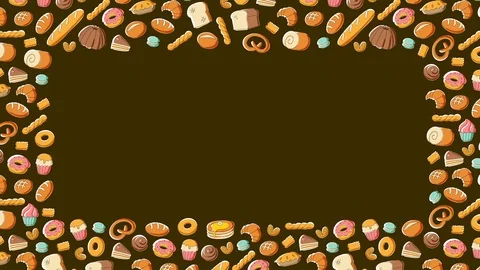 Bakery moving frame pattern background cartoon hand drawing illustration Stock Footage 94012559