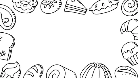 Bakery moving frame pattern background cartoon hand drawing outline stroke Stock Footage 94012612