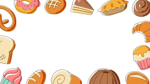 Bakery moving frame pattern background cartoon hand drawing illustration Stock Footage 94012665