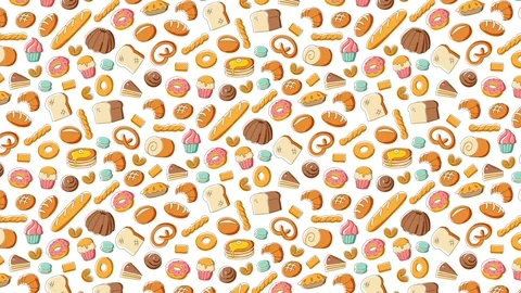 Bakery moving pattern background cartoon hand drawing Video stock 94010773