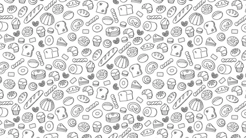 Bakery moving pattern background cartoon hand drawing outline stroke Video stock 94011280