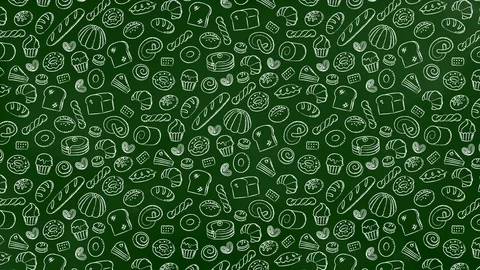 Bakery moving pattern background cartoon hand chalk drawing outline stroke Stock Footage 94011318