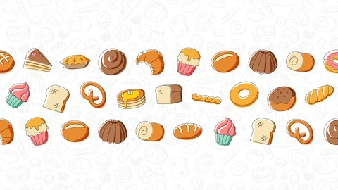 Bakery moving pattern background cartoon hand drawing illustration Stock Footage 94021631