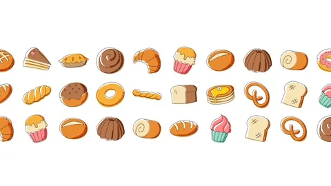 Bakery moving pattern background cartoon hand drawing illustration Stock Footage 94021757