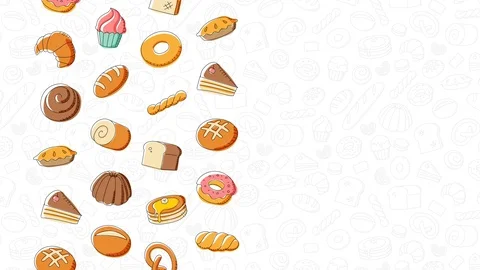 Bakery moving pattern background cartoon hand drawing illustration Stock Footage 94021921