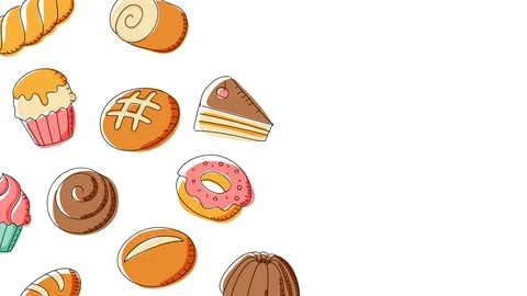 Bakery moving pattern background cartoon hand drawing illustration Stock Footage 94021975
