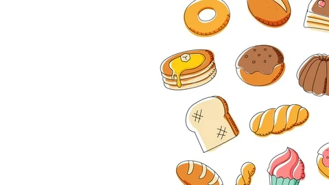 Bakery moving pattern background cartoon hand drawing illustration Stock Footage 94022337