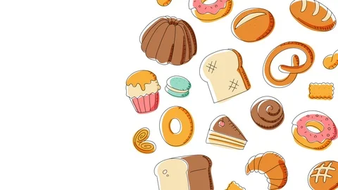 Bakery moving pattern background cartoon hand drawing illustration Stock Footage 94022535