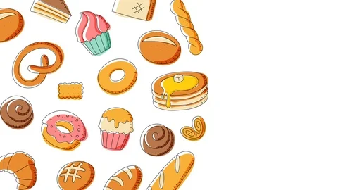 Bakery moving pattern background cartoon hand drawing illustration Stock Footage 94022549