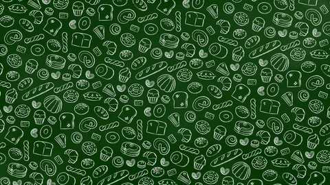 Bakery moving rotate pattern background cartoon hand chalk drawing outline Stock-Footage 94010947