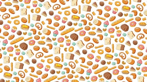 Bakery moving rotate pattern background cartoon hand drawing Video stock 94010972