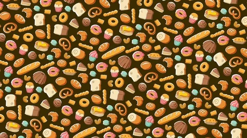 Bakery moving rotate pattern background cartoon hand drawing illustration Stock Footage 94011248