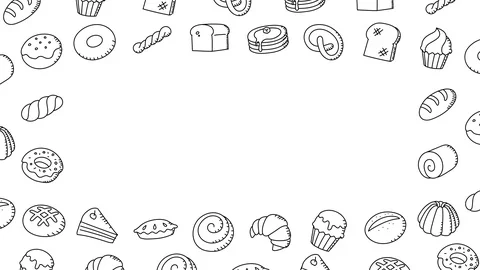 Bakery moving swirl frame pattern background cartoon hand drawing outline Stock Footage 94012796