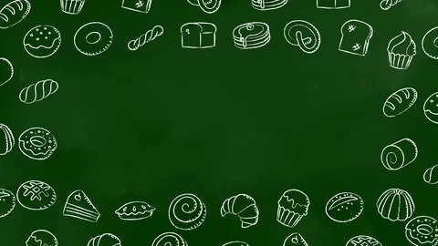 Bakery moving swirl frame pattern background cartoon hand chalk drawing Stock Footage 94012908