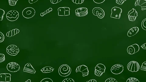 Bakery moving swirl frame pattern background cartoon hand chalk drawing Stock Footage 94018297