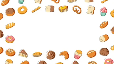 Bakery moving swirl frame pattern background cartoon hand drawing Stock Footage 94018884