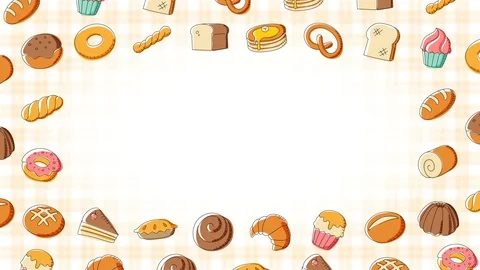 Bakery moving swirl frame pattern background cartoon hand drawing Stock Footage 94019498